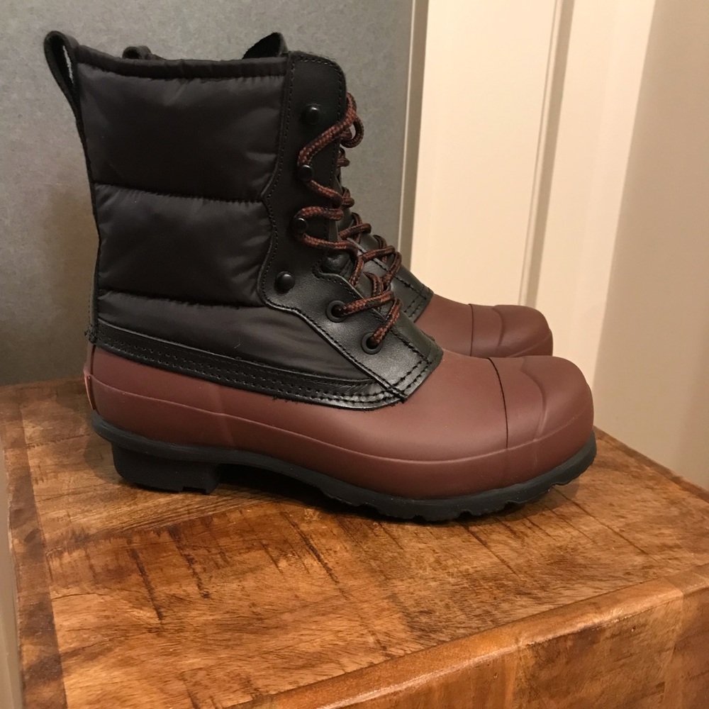 Black & Maroon Hunter Boots - NWOT